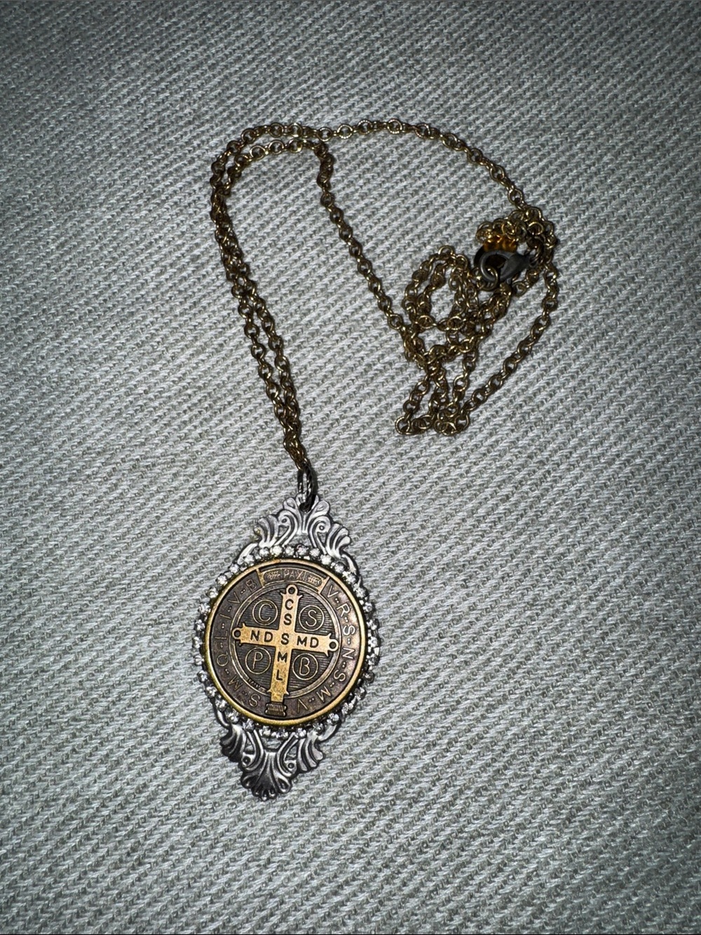 Two-Tone Saint Medal Pendant Necklace in Gold and Silver